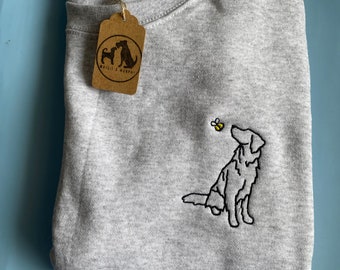 Spring Golden Retriever Outline Sweatshirt - Gifts for goldie owners and lovers. Unisex Embroidered golden retriever  sniffing a bumblebee