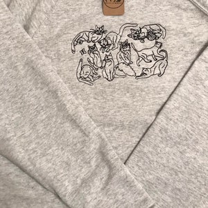 Embroidered Cats Sweatshirt The perfect gift for cat lovers & owners. Cat line drawing embroidered onto a crew neck jumper. Quirky cat image 8