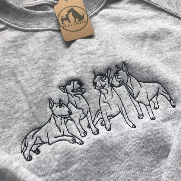 Embroidered Bull Terrier Sweatshirt-Gifts for English bully lovers. Unisex dog line art sweater. Dog breed sweatshirt for dog owners &parent