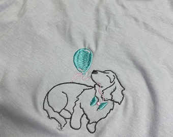 Dogs Balloon T-Shirt- Various Breeds-  Embroidered tee for dog lovers. Birthday gifts for dog owners, dog mum dad  gift