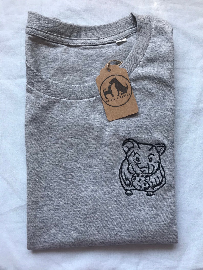 Cute Hamster Organic T-shirt Gifts for hamster lovers & owners Hamster eating cookie unisex embroidered tee. quirky hamster line art top image 4