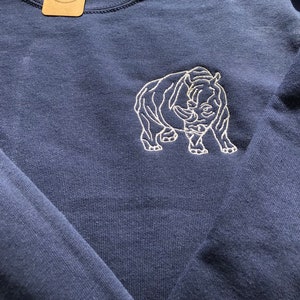 Rhino embroidered jumper, rhinoceros sweatshirt, colourful rhino sweater, monochrome rhino print, rhinoceros gifts, northern white rhino image 10