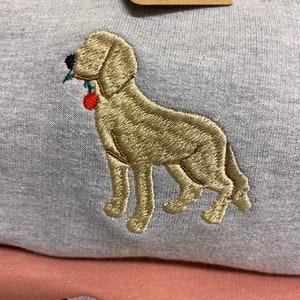 Dog breed embroidered sweatshirt. Embroidered dog carrying a red rose for their valentine. Perfect for dog lovers and owners. image 3