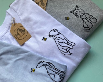 OUTLINE STYLE- Spring Dogs T-Shirt- Embroidered tee for dog lovers. Spring dogs embroidered organic cotton t-shirt for dog owners, walkers