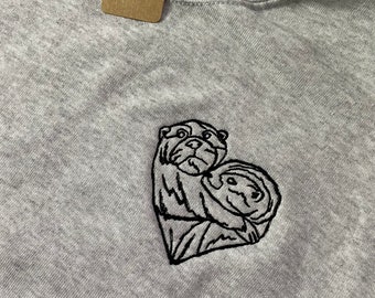 Heart otter sweatshirt - for animal lovers. Cute Otters in love embroidered sweater. Unisex Adorable otter gifts. Perfect for valentines