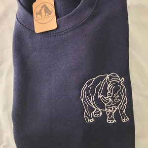 Rhino embroidered jumper, rhinoceros sweatshirt, colourful rhino sweater, monochrome rhino print, rhinoceros gifts, northern white rhino image 7