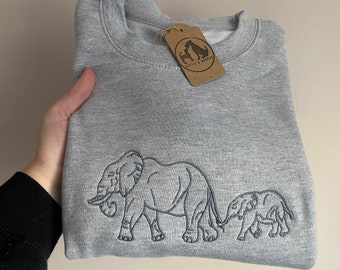 Embroidered elephant jumper - cute elephant family sweatshirt makes a great gift for elephant lovers / someone you care about. Animal lovers