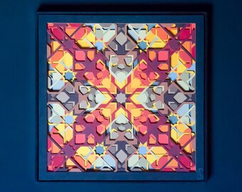 Radiating Autumn Paper Cut Wall Art / Kaleidoscope Geometric Pattern / Colorful Paper Sculpture For Modern Home / Hand Cut Layered Artwork