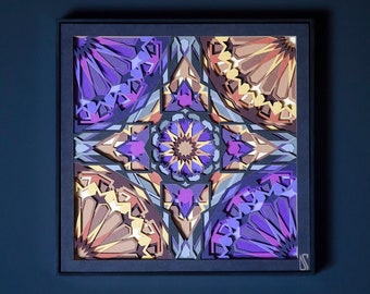Kaleidoscope Geometric Pattern / Fractal Geometry 3D Layered Paper Sculpture / Intricate Paper Cut Art / Vibrant Psychedelic Wall Hanging
