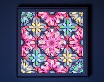 Ikebana Paper Cut Illustration / Japanese Floral Arrangement / Original 3D Paper Sculpture / Geometric Flower Blossom Layered Wall Decor