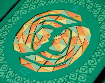 Gemini Star Sign Paper Cut Birthday Gift / Gemini Zodiac Hand Crafted Wall Art / Gemini Astrology Horoscope Laser Engraved Present