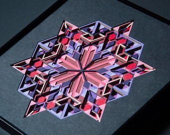 Amethyst Crystal Paper Cut Art / Amethyst Quartz Purple Wall Decor / Sacred Geometry Intricate Paper Cutting / Crystal Geometry Wall Hanging