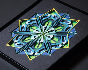 Aurora Northern Lights Paper Sculpture / Original Paper Cut Gift For Her / Crystal Geometry Floral Wall Art / 3D Papercut Snowflake Design