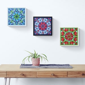 Set di 3 decorazioni da parete con taglio di carta/geometria sacra decorazioni da parete marocchine con taglio di carta/scultura da parete 3D a strati/design mandala caleidoscopico