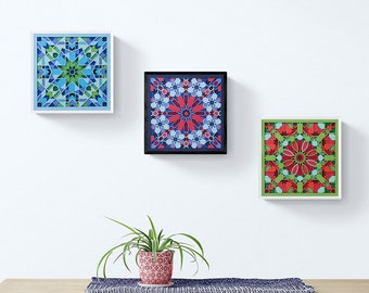 Set of 3 Paper Cutting Wall Art / Sacred Geometry Papercut Moroccan Wall Decor / Layered 3D Wall Sculpture / Kaleidoscopic Mandala Design