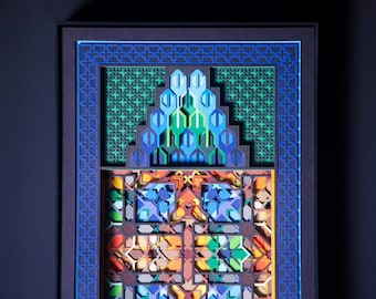 Original Paper Cut Illustration / Modern Arabic Wall Art / Moroccan Architectural Paper Cut Art / Layered Geometric Art / Intricate Mandala