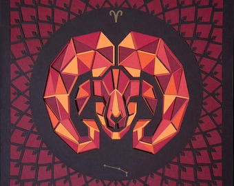 Aries Star Sign Paper Cut Art / Aries Zodiac Geometric Wall Art / Laser Engraved Aries Birthday Gift / Papercut Astrology Sign Wall Hanging