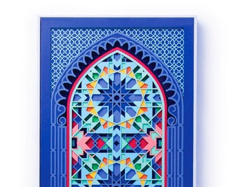 Paper Cut Gift For Paper Anniversary / Art Deco Geometric Layered Wall Art / Moroccan Architecture Islamic Arches / Vivid 3D Paper Sculpture