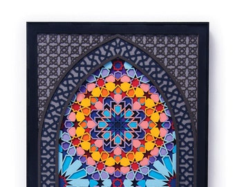 Paper Cut Layered 3D Morocco Wall Art / Arabic Geometry Original Papercut Artwork / Laser Cut Art Deco Wall Decor / Intricate Islamic Arches