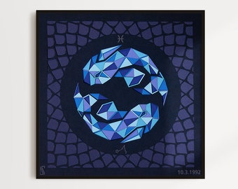 Pisces Zodiac Cut Paper Art / Geometric Pisces Paper Sculpture / Pisces Constellation Layered Papercut Wall Art / Personalized Zodiac Gift