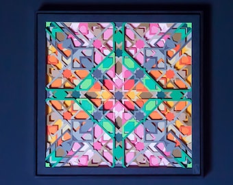 Iridescent Paper Cut Wall Art / Shimmering Wall Sculpture / Vibrant Paper Anniversary Gift / Laser Cut Islamic Geometry / Spectrum Of Colors