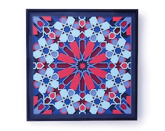 Originele Zellige geometrische papiersnijkunst | Modern muurdecor met Arabisch patroon | Islamitische woondecoratie