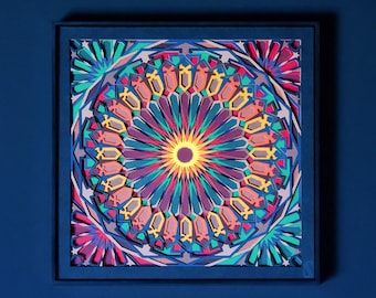 Hypnotic Psychedelic Wall Art, Intricate Layered Paper Cutting, Modern Islamic Geometry Wall Decor, Moroccan Design Original Paper Sculpture