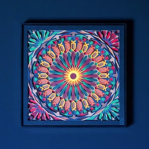 Arte da parete psichedelica ipnotica, intricato taglio di carta a strati, decorazione da parete moderna con geometria islamica, scultura di carta originale dal design marocchino