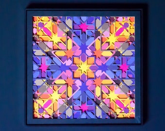 Firecracker Paper Cut Wall Art, Dazzling Fireworks Geometric Illustration, Moroccan Islamic Geometry, Trippy Wall Hanging, Psychedelic Art