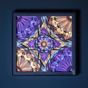 Motivo geometrico caleidoscopio / Geometria frattale Scultura di carta a strati 3D / Arte intricata del taglio della carta / Vibrante decorazione psichedelica a parete