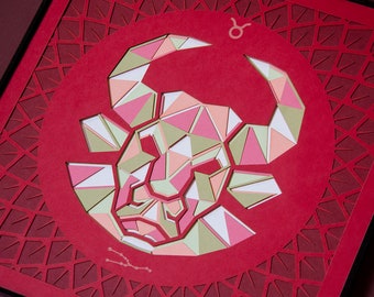 Taurus Zodiac Star Sign Wall Art / Personalized Paper Cut Birthday Gift for Her / Taurus Astrology Gift / Layered 3D Bull Paper Sculpture