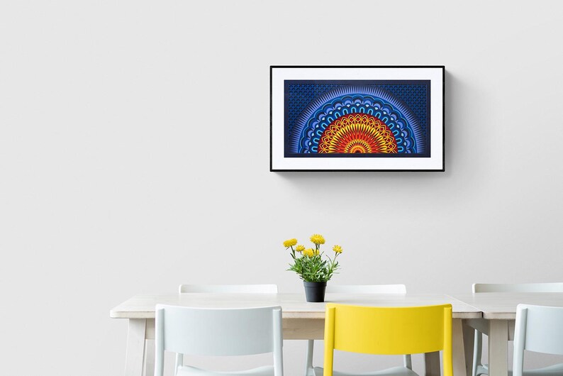 Levendige zonsopgang op papier gesneden illustratie | Geometrische gelaagde papierkunst Dawn | Wandsculptuur mandala chakra afbeelding 6
