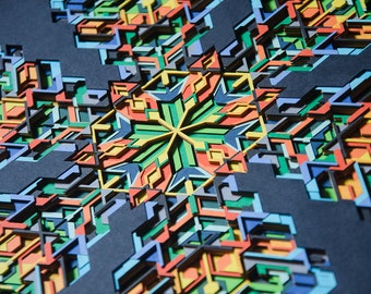 Intricate Kaleidoscopic Paper Cut Wall Art / Trippy Snowflake Geometry / Multi Layered Laser Cut Wall Decor / Radiating 3D Paper Sculpture