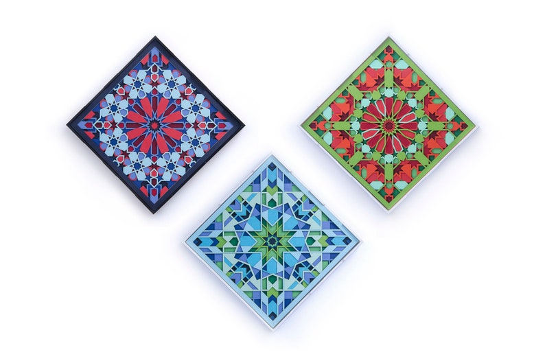 Set of 3 Paper Cut Wall Art / Sacred Geometry Papercut Morocco Wall Decor / Layered 3D Paper Sculpture / Paper Cutting Mandala Artwork image 3