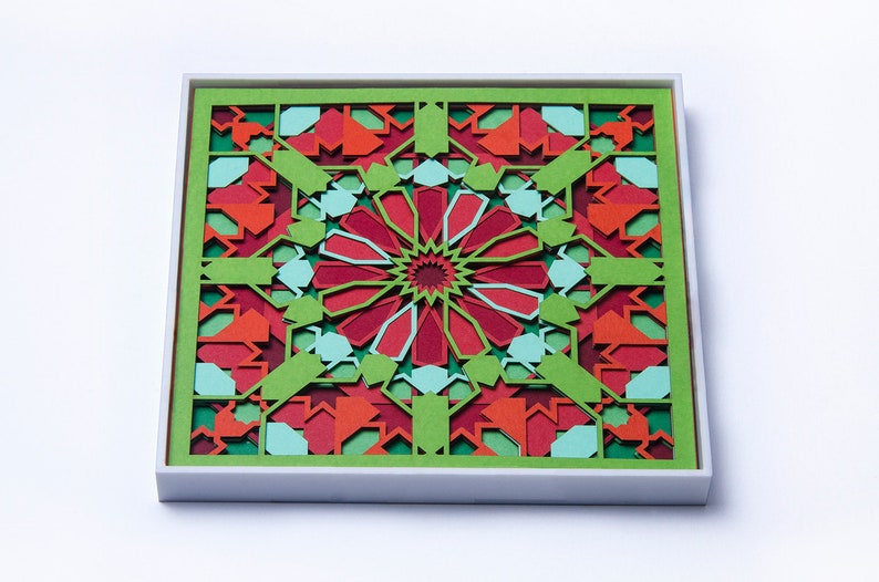 Set of 3 Paper Cut Wall Art / Sacred Geometry Papercut Morocco Wall Decor / Layered 3D Paper Sculpture / Paper Cutting Mandala Artwork image 9