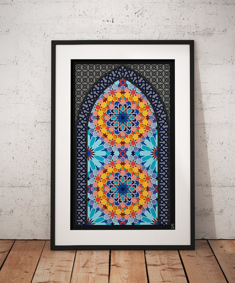 Printable Morocco Islam Wall Art / Modern Geometry Art Deco Wall Print / Living Room Wall Decor / Instant Digital Download Colorful Mandala image 1