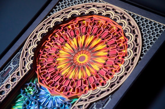 Moroccan Architecture Paper Sculpture | Islamic Geometry Layered Paper Art | Ornate Arabesque Laser Cut Wall Decor
