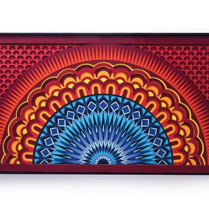 Illustrazione di carta tagliata al tramonto / Arte murale ipnotizzante dell'alba al tramonto per la meditazione / Design geometrico del mandala dei chakra / Scultura di carta 3D a strati