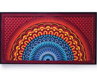 Sunset Paper Cut Illustration / Hypnotizing Dawn Dusk Wall Art For Meditation / Geometric Chakra Mandala Design / Layered 3D Paper Sculpture