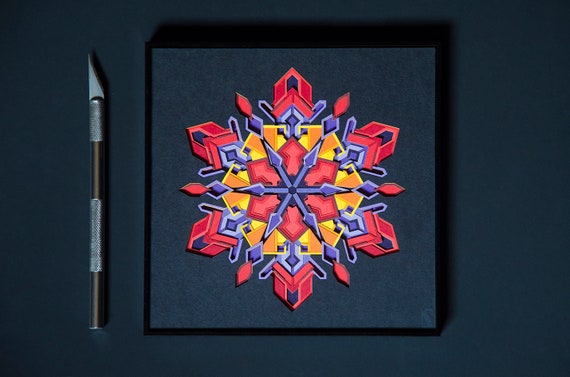 Vibrant Paper Cut Art / Multi Layered Floral Design / Snow