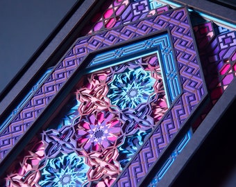 Garden Of Eden Paper Illustration / Original Geometric Paper Cut Art / Archway Design Wall Sculpture / Multi Layered Vivid Floral Artwork