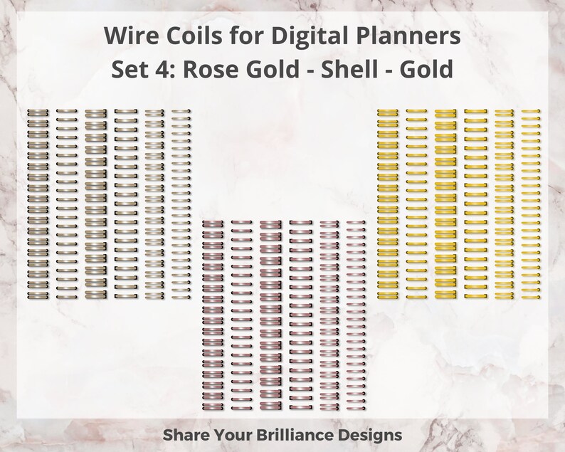 Digital Wire Coils and Digital Binder Rings for Digital Planners Set 4 Six Designs in 3 color variations 18 PNG Coils Commercial Use image 5