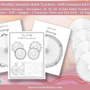 Monthly Circle Habit Tracker Kit - Commercial Use - PowerPoint - PNG - JPG Files | + 8.5x11 PDF | 28 page planner in dot grid & plain paper