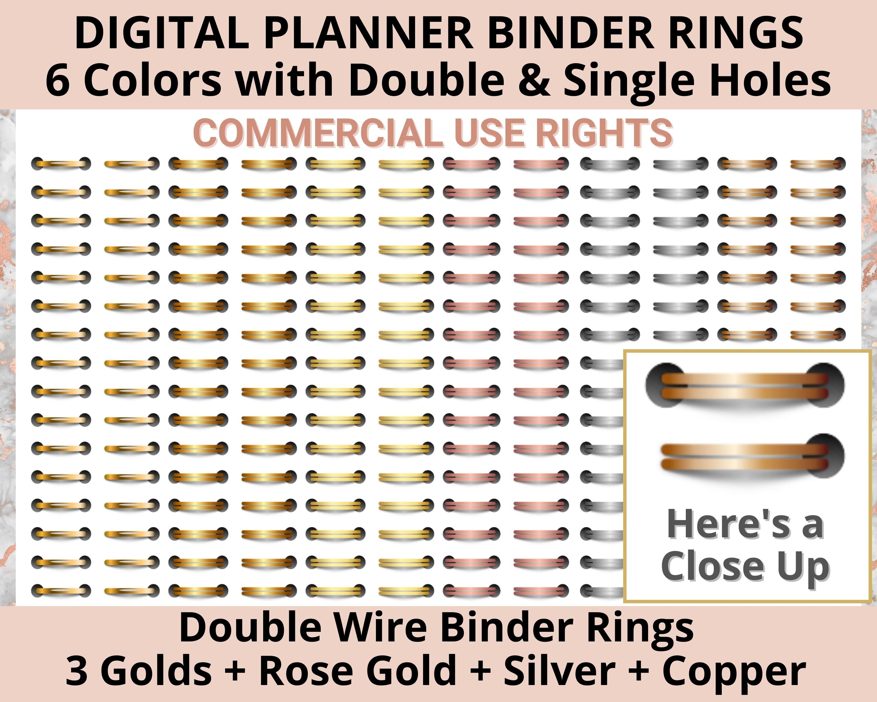 Digital Planner Binder Rings Metallics 4 Colors Silver Gold, Rose