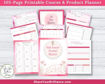 Pink Power Product Planner Journal - Undated Printable Planner - 105 Pages - PDF - Daily, Weekly, Monthly, Product and Course Planner Pages.