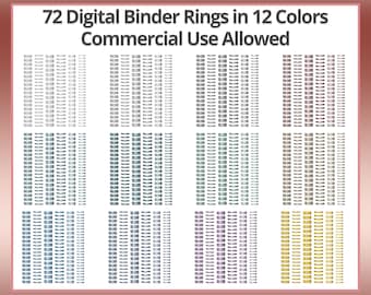 Digital Planner Rings - Digital Binder Rings - Sets 1-4: 72 PNG Rings - 6 Designs in 12 colors - Rose Gold - Silver - Gold - Commercial Use