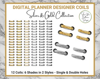 Digital Planner Wire Coils - Sea Foam Blue Designer Collection - 12 PNG Binder Coils - 6 Colors - Double & Single Holes - Commercial Use