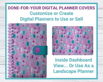 Digital Planner Cover Kit in Lavender and Teal: Set #5 - Front Cover, Dashboard / Landscape Cover, Binder Coils - Commercial Use Allowed