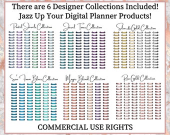 Digital Planner Wire Coils, 72 PNG Digital Binder Rings - 6 Color Combinations - Double & Single Holes, Commercial Use Digital Planner Coils