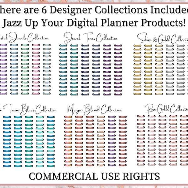 Digital Planner Wire Coils, 72 PNG Digital Binder Rings - 6 Color Combinations - Double & Single Holes, Commercial Use Digital Planner Coils